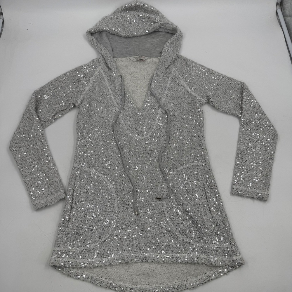 Boston Proper Sport Sequined‎ Hoodie Dress Gray XS Extra Small Casual